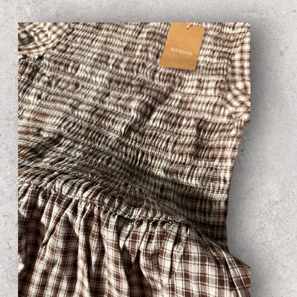 NWT RIHOAS Coffee Gingham Mini Dress - Picture 9 of 15
